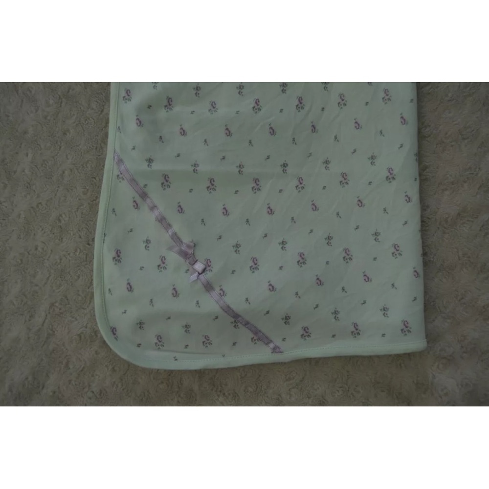 Little Me Floral Baby Blanket Green Purple Bow Ribbon Security Lovey Flower